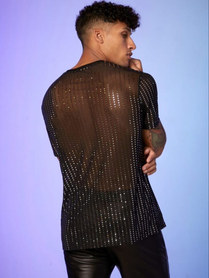 Bonga Boys Man's Rhinestone Mesh T-Shirt